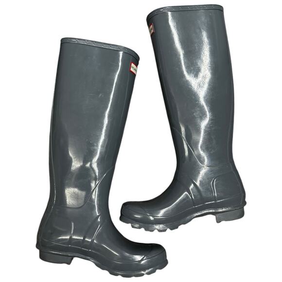 Hunter Grey Original Tall Gloss Rain Boots Women’s Size 5 - Picture 1 of 10